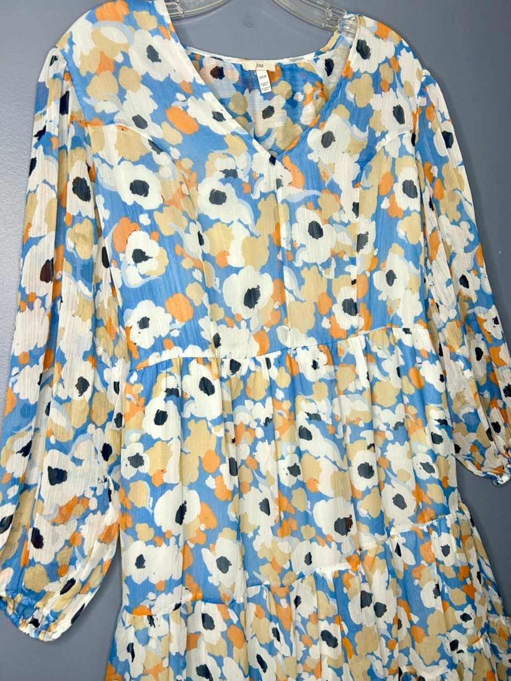 Joie Midi Dress Womens S Floral Chiffon Tiered Balloon Sleeve Cottagecore Flowy - Picture 5 of 16